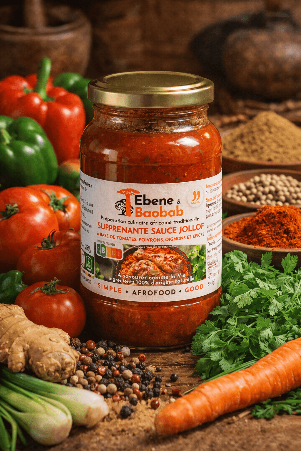 Sauce Jollof épicée de tomates et légumes